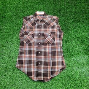 Vintage 90s Plaid Cutoff Snap Shirt Small 19x28 Shirttail